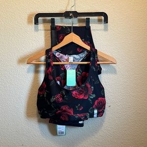 Forever 21 Rose Patterned Athletic set (Sports Bra + Full length Pants)